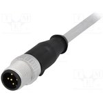 21 34 840 0585 100, Sensor Cable, M12 Plug - Bare End, 5 Conductors, 10m, IP67, Grey