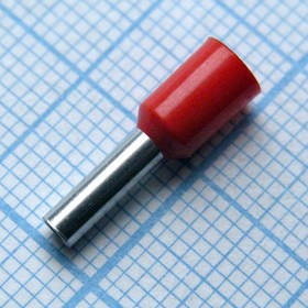 HE 2508 Red, наконечник кабельный торцевой трубчатый с изоляцией, L=15.2/8мм, сеч. пров. 2.5мм2