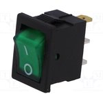 RSSM101A2C3GN, ROCKER; SPST; Pos: 2; ON-OFF; 3A/250VAC; green; neon lamp; 35m?