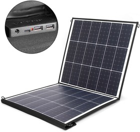 Фото 1/10 Солнечная панель TOP-SOLAR-100 100W 18V DC, Type-C PD 60W, 2 USB, влагозащищенная, складная на 2 секции