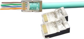 Разъём Hyperline PLEZ-8P8C-U-C6, RJ45(8p8c), кат. 6, экр., для одножильного и многожильного кабеля, 100 шт, цвет: прозрачный