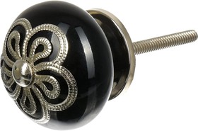 Керамическая ручка для мебели Blumen Haus Антиквариат-серебро цвет черный, серебряный 66133