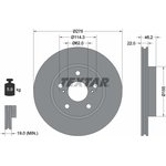 92163803, Диск тормозной TOYOTA Auris 1,4-2,2L (07- ) Corolla 1,4-1,8L (07- ) с ...