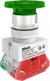 Фото 1/2 Выключатель кнопочный "Грибок" AEAL ВК-22 d22мм с фиксацией зел. DEKraft 25033DEK