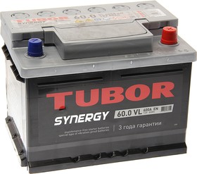 6СТ60(0), Аккумулятор TUBOR Synergy 60А/ч обратная полярность,низкий