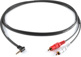 PROCAST cable C-MJ/2RCA.2 Межблочный кабель с угловым разъемом 3,5mm miniJack TRS-2RCA(male), длина 2m, черный