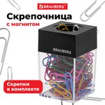 Скрепочница магнитная BRAUBERG со 100 цветными скрепками 28 мм ...