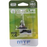 HLL12B3b, Лампа 12V HB3 65W P20d +30% блистер (1шт.) Long Life MTF
