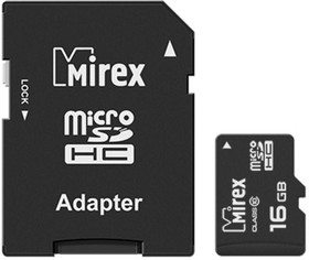 Фото 1/3 Карта памяти Mirex microSDHC с адаптером 16Gb (class 10) (13613-AD10SD16)