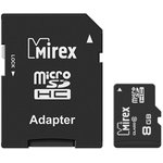 Флэш карта microSD 8Gb Mirex (class 10) с адаптером