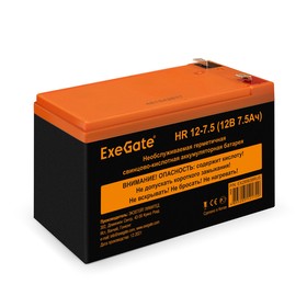 Фото 1/5 EX285638RUS, Аккумуляторная батарея ExeGate HR 12-7.5 (12V 7.5Ah 1228W, клеммы F2)