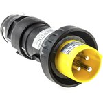 GHG5117304R0001, Crouse-Hinds IP66 Yellow Cable Mount 2P + E Power Connector Plug ATEX, Rated At 16A, 120 V