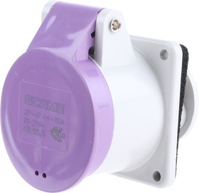 Фото 1/4 430.1615/R, IP44 Purple Panel Mount 2P Industrial Power Socket, Rated At 16A, 20 → 25 V