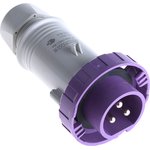 235.1604, IP67 Purple Cable Mount 3P Industrial Power Plug, Rated At 16A, 20 → 25 V