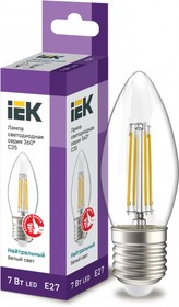 Фото 1/5 IEK Лампа LED C35 свеча прозрачный 7Вт 230В 4000К E27 серия 360°