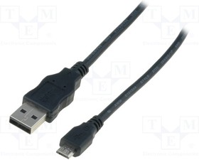 AK-300110-018-S, Cable; USB 2.0; USB A plug,USB B micro plug; nickel plated; 1.8m