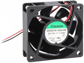 Фото 1/2 EE60251B1-000U-999, DC Fans Axial Fan, 60x60x25mm, 12VDC, 23.5CFM, 1.44W, 34.5dBA, 0.21\"H2O, Ball, Wire