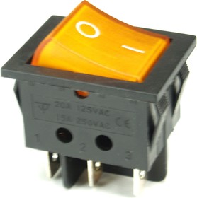 IRS-202-3C3-Y/B, Переключатель с подсветкой 2хON-ON (15A 250VAC) DPDT 6P, черный корпус/желтая клавиша