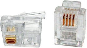Разъём Hyperline, RJ12(6p4c), кат. 2, неэкр., для многожильного кабеля, 100 шт, цвет: прозрачный, (телефонный)