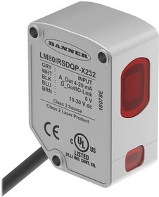 LM80IRSDQP-X232, Distance Sensors Laser Displacement Sensor; Range: 40-80 mm; Input: 10-30 V dc; Outputs: Analog: 4-20 mA; 150 mm (6 in) M12
