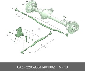 220695-3414010-02, Тяга рулевая УАЗ-3741 продольная сошки (гибр.мост "Тимкен-Спайсер") Евро-4, ГУР (ОАО УАЗ)