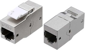 Hyperline CA2-KJ-C6-SH-BK Проходной адаптер (coupler), RJ-45(8P8C) формата Keystone Jack, категория 6, 4 пары, экранированный, серебристый