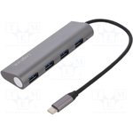 UA0309, Hub USB; USB C; USB 3.0,USB 3.1; PnP; Number of ports: 4; 5Gbps