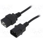 Power cord, Europe, C14-plug, straight on C19 jack, straight, black, 1.8 m