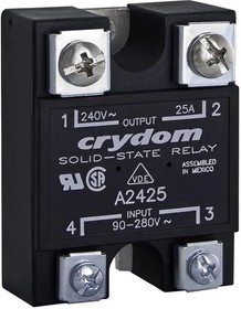 D2425F, Solid-State Relay - Control Voltage 3-32 VDC - Max Input Current 12 mA - Output 24-280 VAC - Max Load Current 25 ...