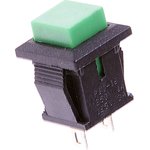 PBS-15B green, Кнопка квадратная без фиксации OFF-(ON) (1A 250VAC), зеленая