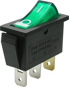 IRS-101-3C3 (зеленый), Переключатель с подсветкой ON-OFF (15A 250VAC) SPST 3P