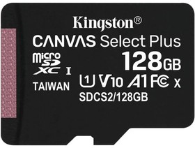 Фото 1/10 Карта памяти microSDXC 128GB KINGSTON Canvas Select Plus UHS-I U1, 100 Мб/с (class 10), SDCS2/128GBSP