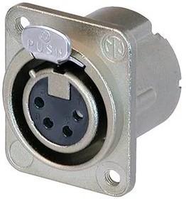 NC4FD-LX-M3, DLX Series - 4 pole female receptacle - solder cups - Nickel housing - silver contacts - M3 mounting holes The ...