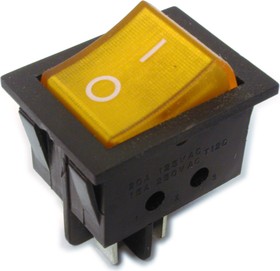 Фото 1/3 IRS-201-3C3 (желтый), Переключатель с подсветкой ON-OFF (15A 250VAC) DPST 4P