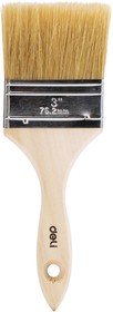 Фото 1/4 Отделочный инструмент Deli Кисть малярная с деревянной ручкой Deli DL509103 75мм, натуральная щетина