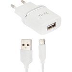 Зарядное устройство HOCO C11 Smart 1xUSB, 1А + USB кабель MicroUSB, 1м (белый)