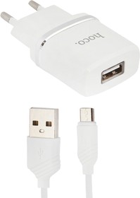Фото 1/4 Зарядное устройство HOCO C11 Smart 1xUSB, 1А + USB кабель MicroUSB, 1м (белый)