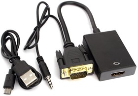 Фото 1/7 Переходник VGA-HDMI, 15F/9M, длина 15см, аудиовыход Jack 3,5, питание от USB A-VGA-HDMI-01