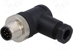 SM12-CRP-A8Q-1B7, Вилка, M12, PIN 8, "папа", код A-DeviceNet / CANopen, на провод