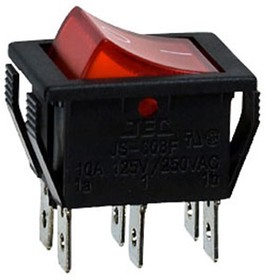 Фото 1/6 RS-608FBL0BRBT2-G, переключатель клавишный 2хON-ON 250В 16А с красной подсветкой (B127B)