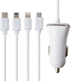 Фото 1/4 УАвтомобильное зарядное устройство "LP" 5 в1 Apple Lightning 8-pin/USB Type-C/Mini USB/Micro USB (ев