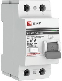 Фото 1/10 Выключатель дифференциального тока (УЗО) 2п 16А 30мА тип AC ВД-100 (электромех.) PROxima EKF elcb-2-16-30-em-pro
