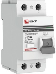 Фото 1/10 Выключатель дифференциального тока (УЗО) 2п 63А 300мА тип AC ВД-100 (электромех.) PROxima EKF elcb-2-63-300-em-pro