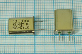 Кварцевый резонатор 12000 кГц, корпус HC49U, нагрузочная емкость 16 пФ, марка SA[SUNNY], 1 гармоника, 5мм (SUNNY16)