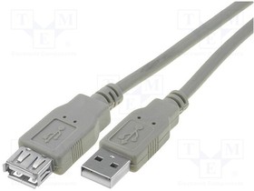 CU202-050-PB, Cable; USB 2.0; USB A socket,USB A plug; nickel plated; 5m; grey
