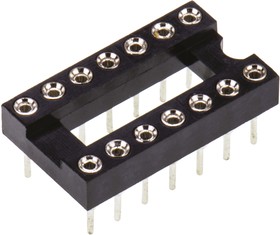 Фото 1/2 W30514TTRC, 2.54mm Pitch Vertical 14 Way, Through Hole Turned Pin Open Frame IC Dip Socket, 5A