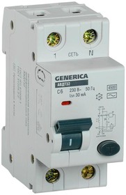 Выключатель автоматический дифференциального тока C6 30мА АВДТ 32 GENERICA MAD25-5-006-C-30