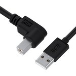 GCR-52916, GCR Кабель 1.5m USB 2.0 AM/BM угловой правый, черный, 28/24 AWG