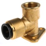 PM15WB, Brass Pipe Fitting, 90° Push Fit Wall Plate Elbow Adapter, Female 1/2in to Female 15mm