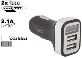 Автомобильная зарядка HOCO Z3 2xUSB, 3.1А, LED дисплей (черная)